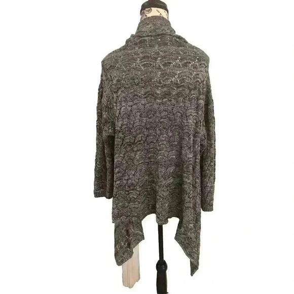 Chicos Size 2 Large Black Gray Marled Open Knit Open Front Sweater Draped US - Picture 3 of 5